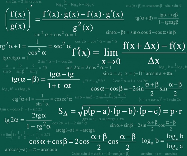 mathematics formulas background white texts green chalkboard decor 