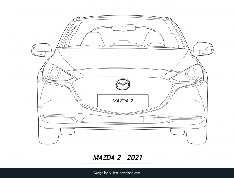 mazda 2 2021 car model icon flat black white symmetric front view outline