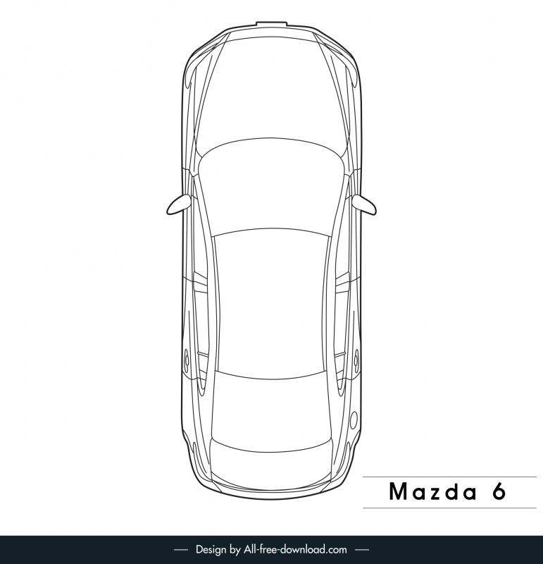 mazda 6 car advertising banner flat handdrawn black white top view outline   