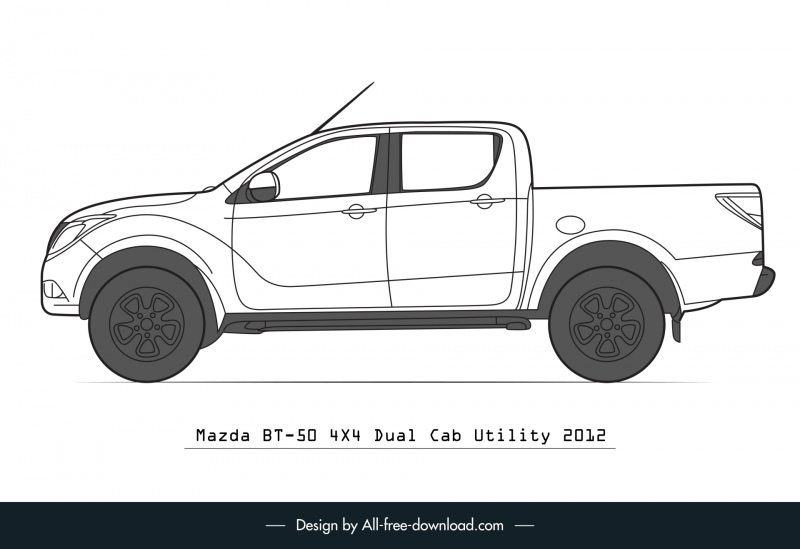 mazda bt 50 car advertising template flat black white handdrawn side view outline 