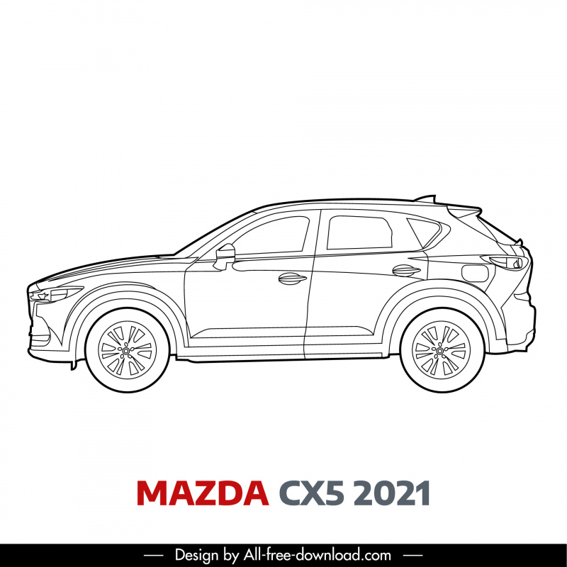 mazda cx5 2021 car model icon flat handdrawn side view outline  