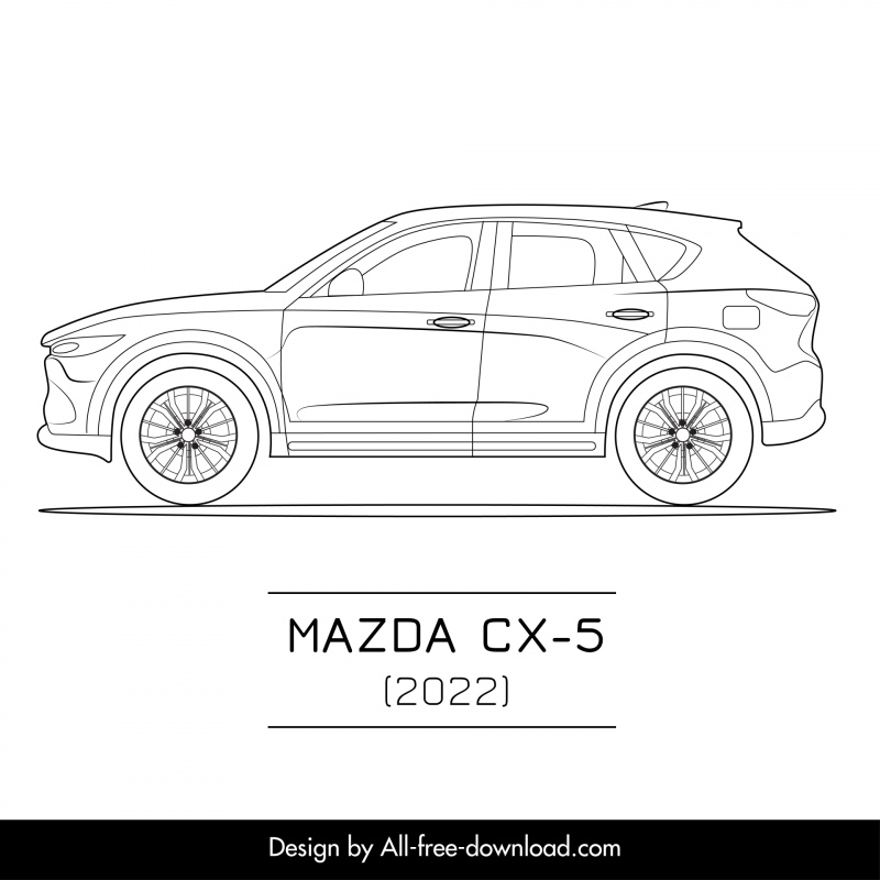 mazda cx5 2022 advertising poster flat black white handdrawn side view sketch