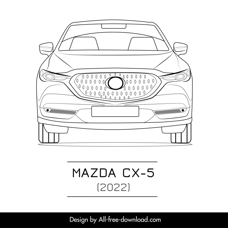 mazda cx5 2022 advertising poster template front view outline symmetric flat black white handdrawn design