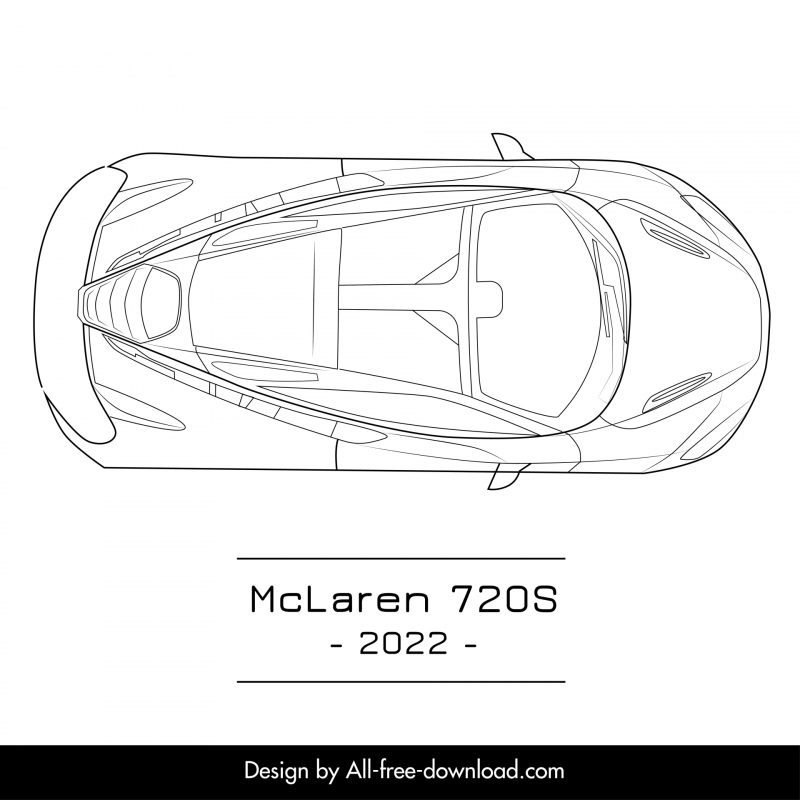 mclaren 720s 2022 car advertising template flat black white top view outline