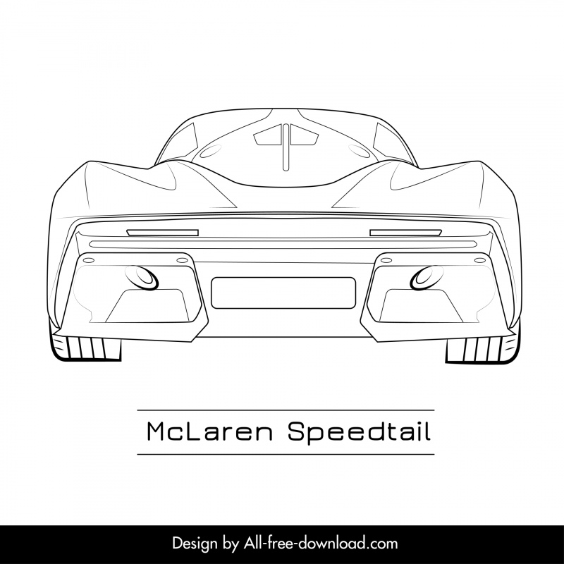 mclaren speedtail car model icon flat black white handdrawn symmetric back view sketch