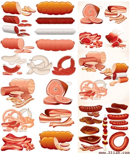 bacon icons collection colored 3d design