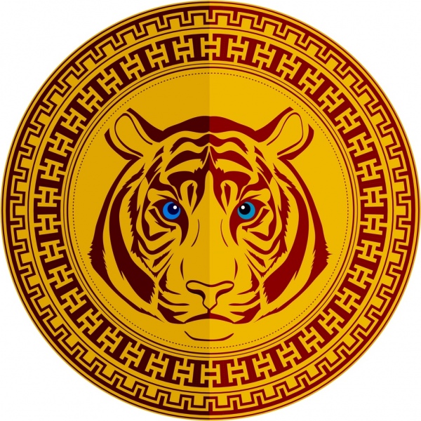 medal template tiger icon classical decoration