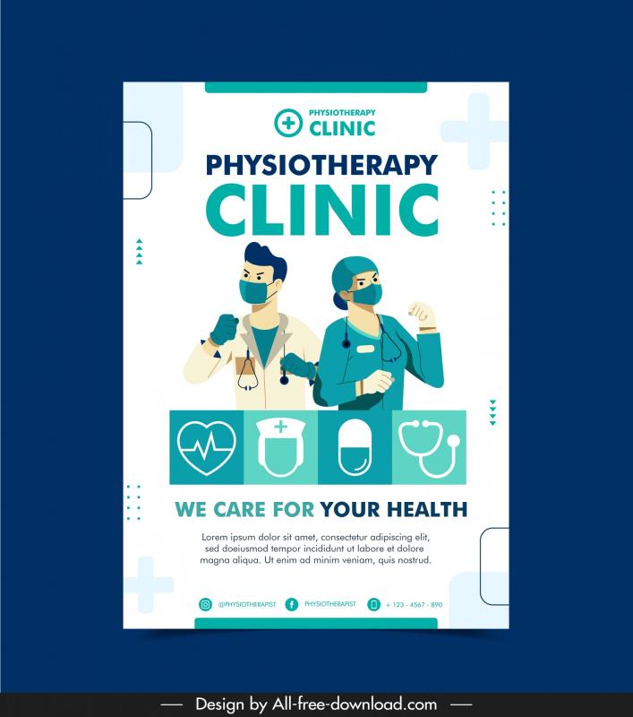 medical center poster template dynamic cartoon characters 