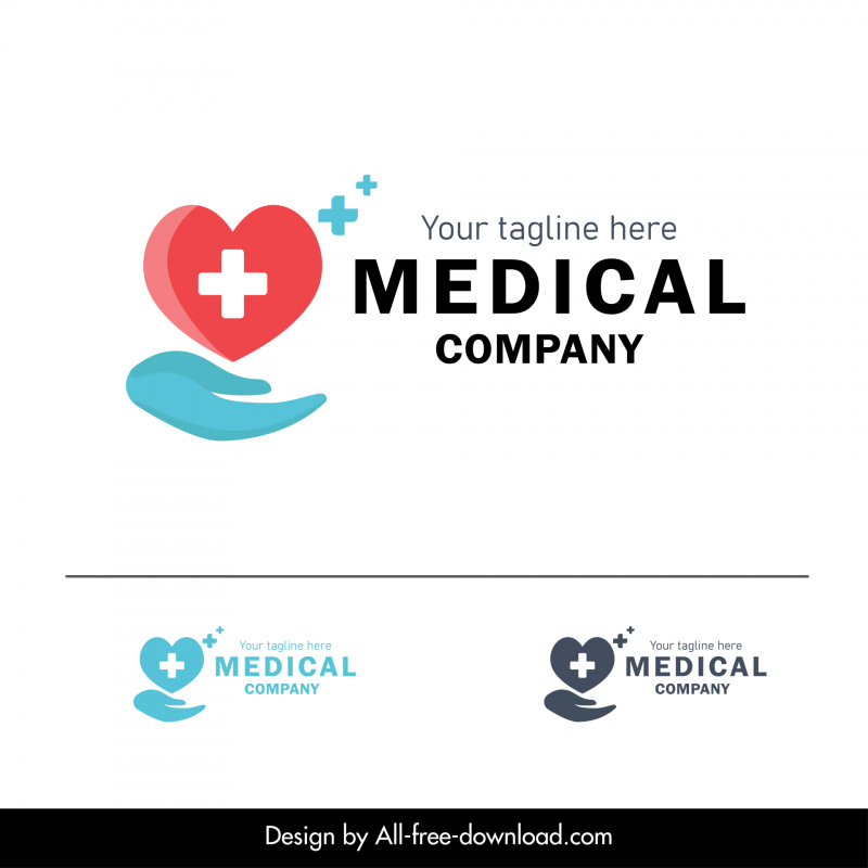 medical company logo template heart medical cross hand sketch