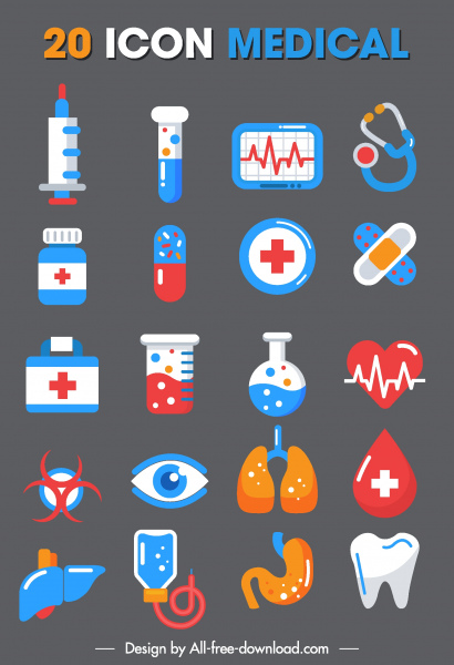 medical icons colorful flat symbols sketch