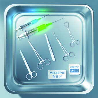 medical tools with tray design vector set