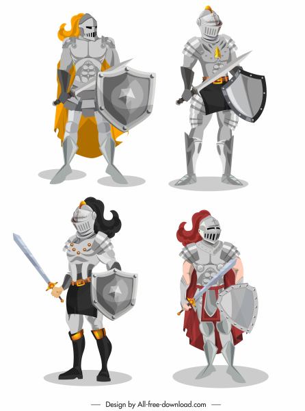 medieval armor icons shiny classical design