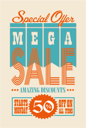 mega sale advertising poster retro vector