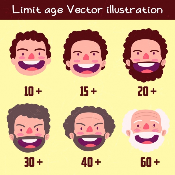 men age icons faces numbers illustration