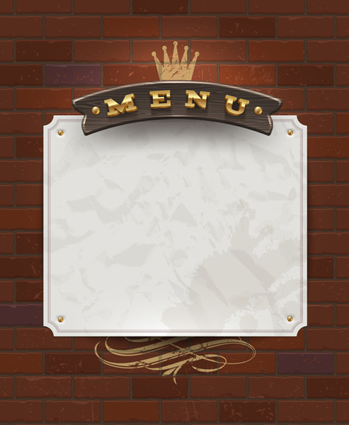 menu labels and brick wall design vector