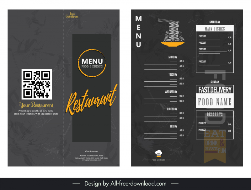 menu restaurant template elegant dark blurred decor