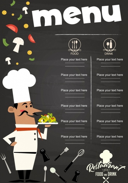 menu template chef icon classical food utensils decor