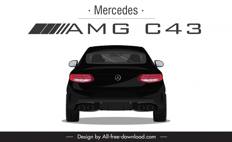 mercedes amg c43 2021 car model advertising template symmetric rear view sketch modern design 