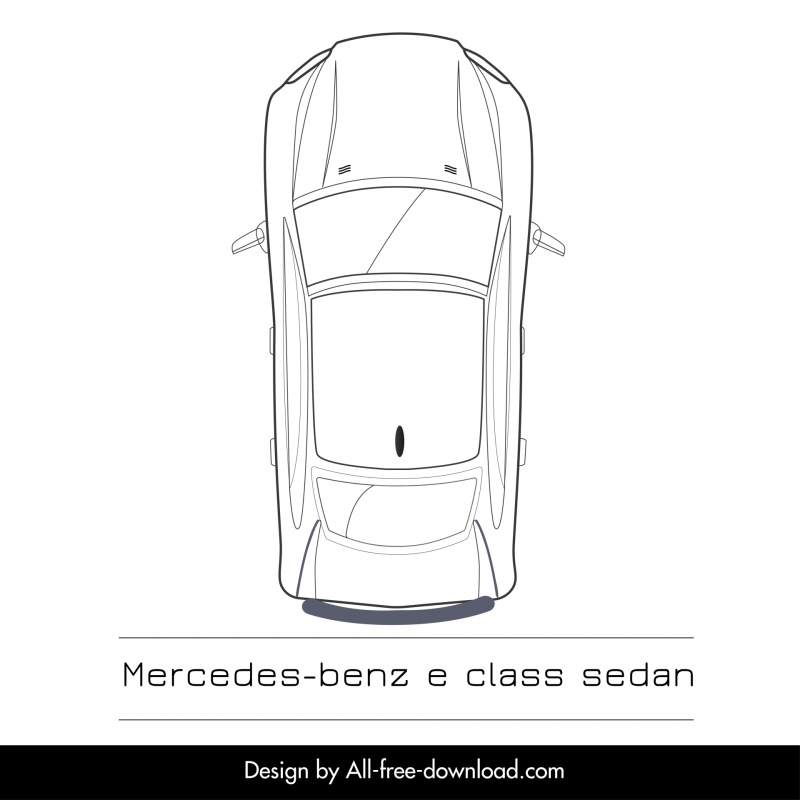mercedes benz e class sedan 2022 car model icon handdrawn flat black white top view sketch