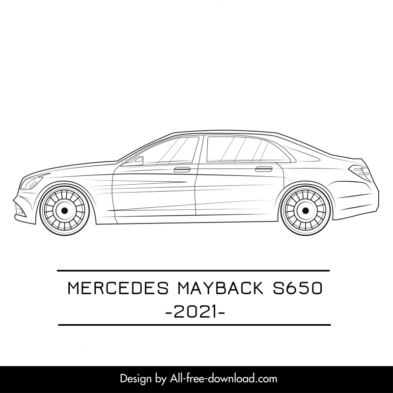 mercedes maybach s 650 2021 car advertising poster template flat black white handdrawn side view outline
