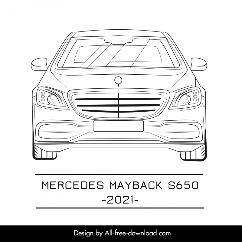 mercedes maybach s 650 2021 car model icon flat black white handdrawn front view outline