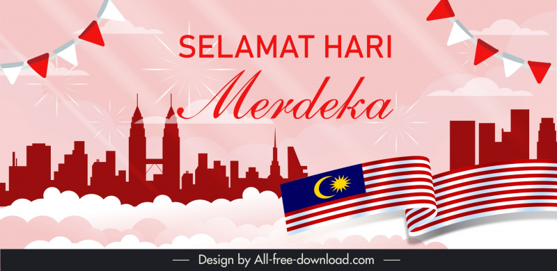 merdeka theme banner modern dynamic silhouette country elements