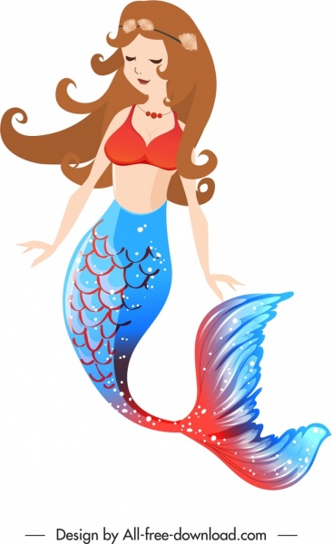 mermaid icon young girl cartoon character design