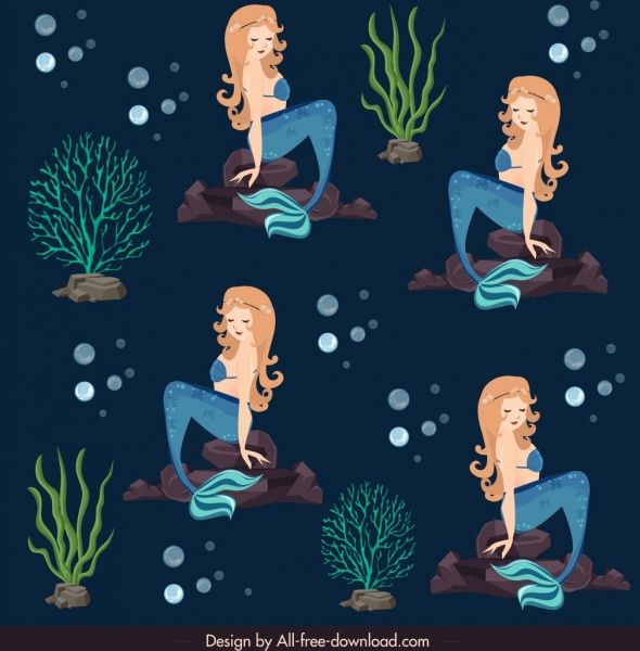 mermaids background colored cartoon characters decor