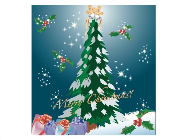 christmas template with fir tree on sparkling sky