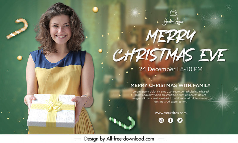 merry christmas eve banner template happy lady sketch elegant luxury design shiny light effect realistic decor 