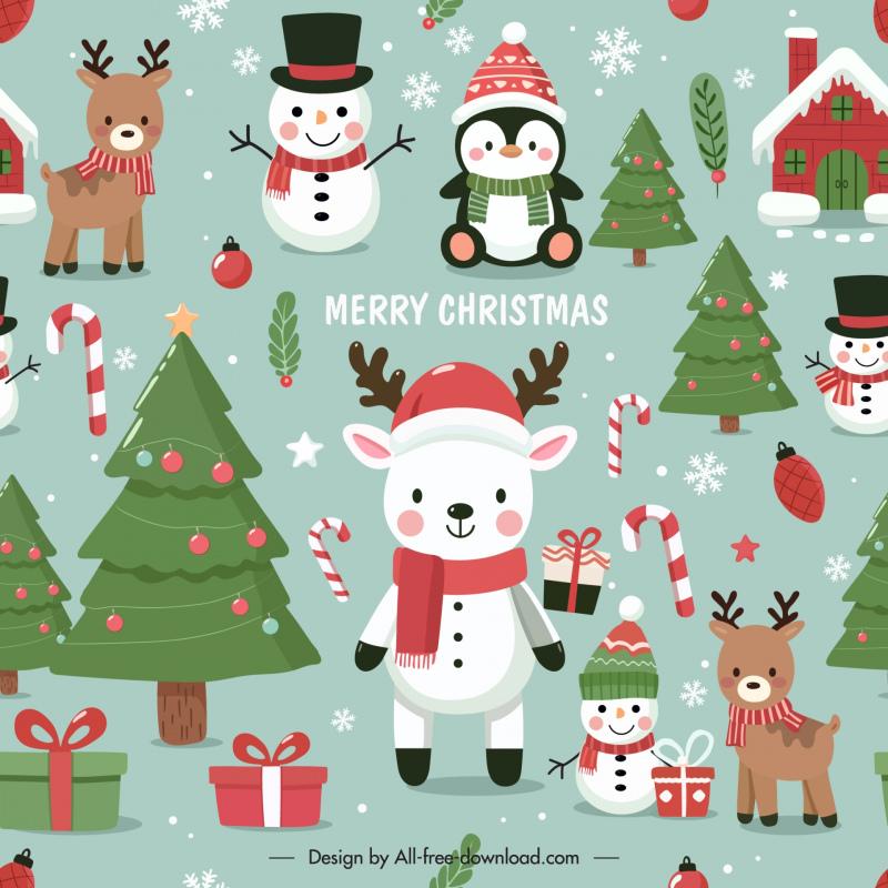 merry christmas pattern template cute cartoon design 