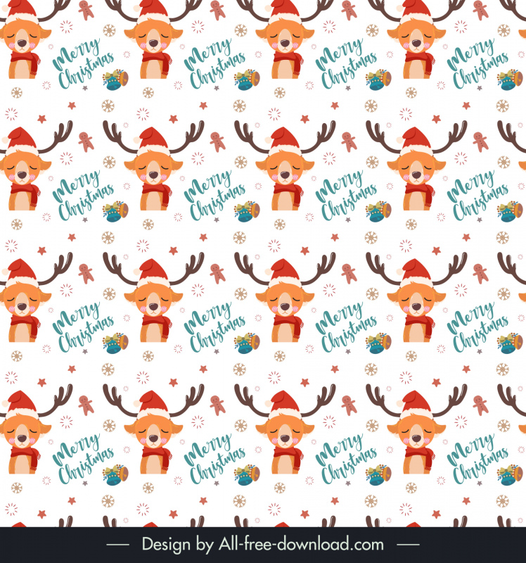 merry christmas pattern template cute repeating stylized reindeers xmas elements decor
