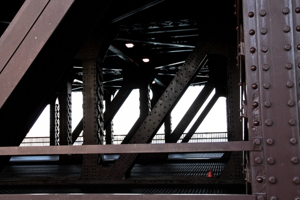 metal diagonal beams on bridge