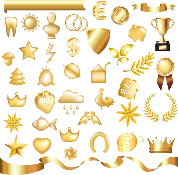 decorative elements collection shiny golden metallic design