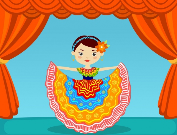 mexican dancer icon colorful costume decor cartoon design