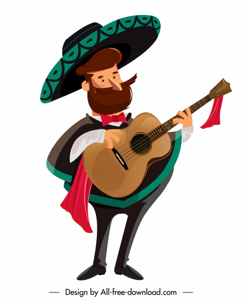 mexican man icon traditional costume sketch cartoon character 