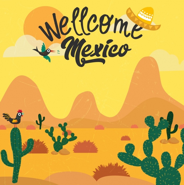 mexico advertising banner desert landscape classical colored design