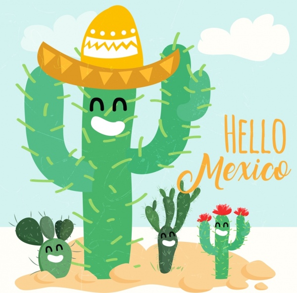 mexico advertising green cactus icons stylized style