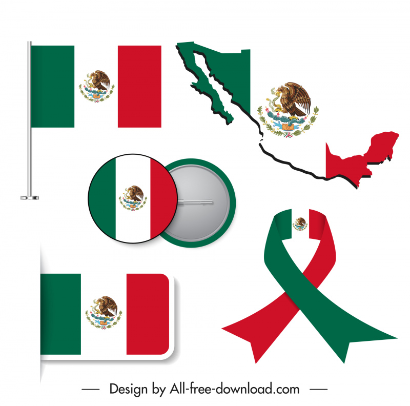 mexico decorative design elements flag elements symbols sketch 
