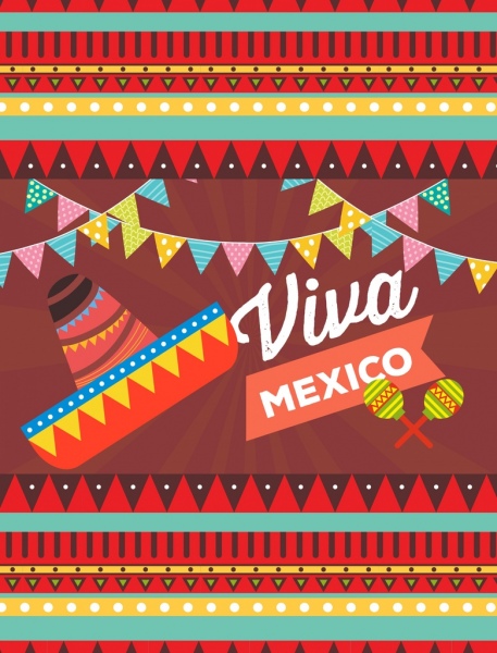 mexico decorative design elements multicolored symbols