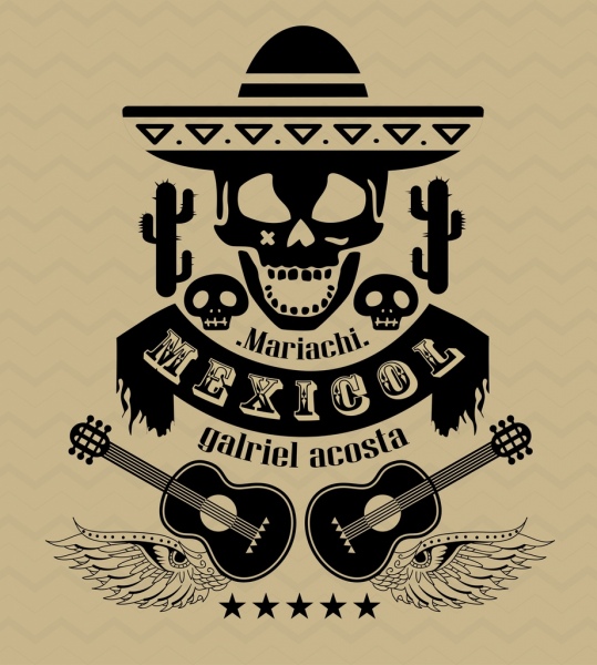 mexico design elements skull guitar icons black design
