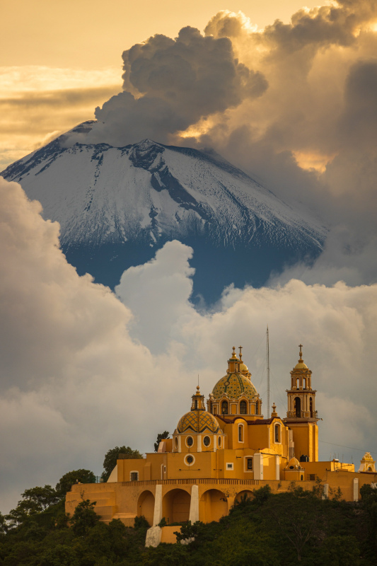 mexico scenery picture cloudy snow mountain elegant traditional architecture