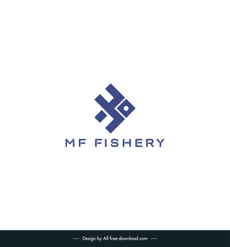 mf fishery text logo template flat modern geometric fish shape outline 