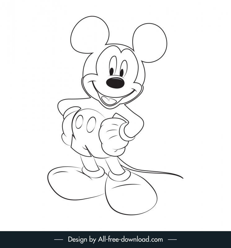 mickey mouse icon black white handdrawn outline