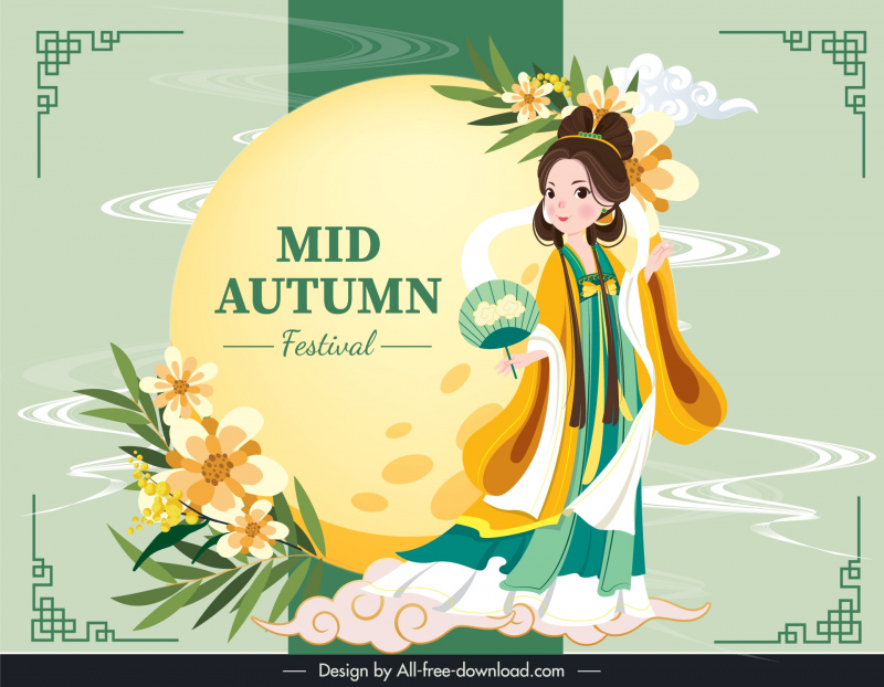 mid autumn festival banner template cute fairy cartoon