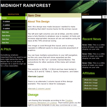 Midnight Rainforest Template
