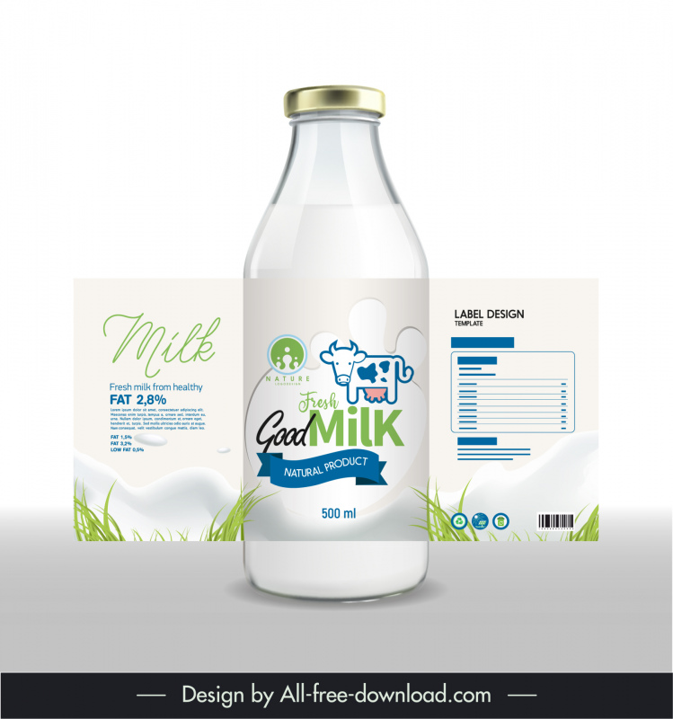 milk bottle packaging design elements cute elegant handdrawn cow
