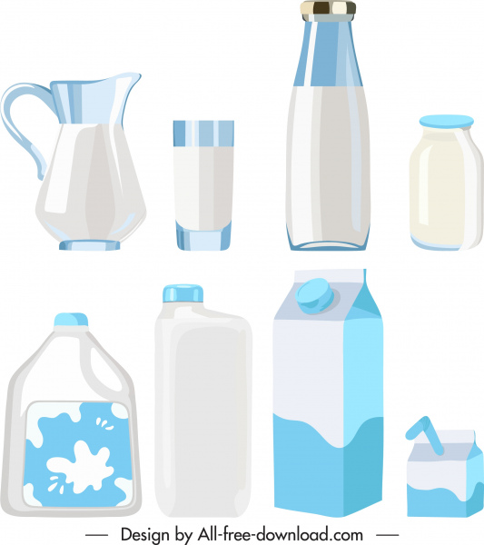 milk container icons shiny bright colored sketch