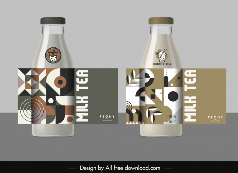 milk tea bottle packaging template abstract geometric decor 