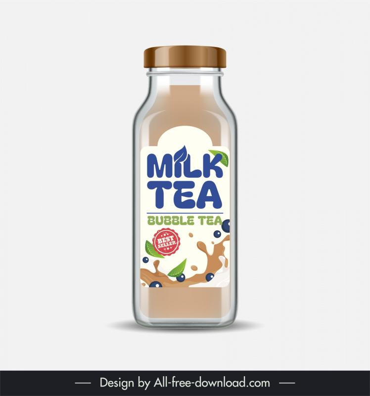 milk tea bottle packaging template dynamic splashing liquid 